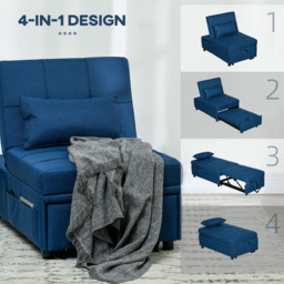 HOMCOM Convertible Chair Bed w/ Padding Seat, 3-in-1 Multi-Functional Sleeper Chair Bed w/ Adjustable Backrest, Wheels and Pillow, Cat Scratch Anti, Blue - thumbnail 6