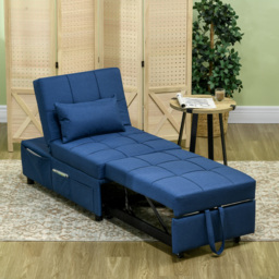 HOMCOM Convertible Chair Bed w/ Padding Seat, 3-in-1 Multi-Functional Sleeper Chair Bed w/ Adjustable Backrest, Wheels and Pillow, Cat Scratch Anti, Blue - thumbnail 7