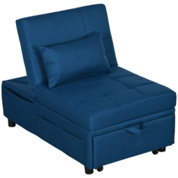 HOMCOM Convertible Chair Bed w/ Padding Seat, 3-in-1 Multi-Functional Sleeper Chair Bed w/ Adjustable Backrest, Wheels and Pillow, Cat Scratch Anti, Blue