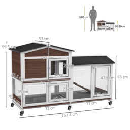 PawHut Pet Hutch, Wooden Two-Tier, with Wheels and Run, Durable, Brown - Aosom UK - thumbnail 3