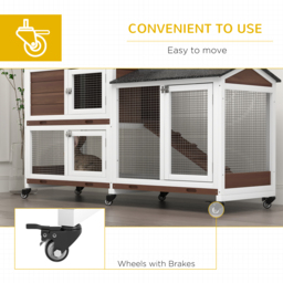 PawHut Pet Hutch, Wooden Two-Tier, with Wheels and Run, Durable, Brown - Aosom UK - thumbnail 5