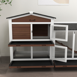 PawHut Pet Hutch, Wooden Two-Tier, with Wheels and Run, Durable, Brown - Aosom UK - thumbnail 9