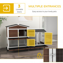 PawHut Pet Hutch, Wooden Two-Tier, with Wheels and Run, Durable, Brown - Aosom UK - thumbnail 8