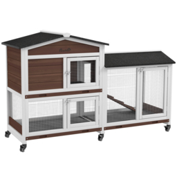 PawHut Pet Hutch, Wooden Two-Tier, with Wheels and Run, Durable, Brown - Aosom UK