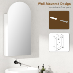 HOMCOM Arched Bathroom Mirror Cabinet with Adjustable Glass Shelves - White - thumbnail 6
