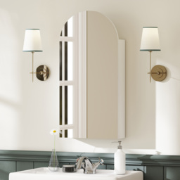 HOMCOM Arched Bathroom Mirror Cabinet with Adjustable Glass Shelves - White - thumbnail 8