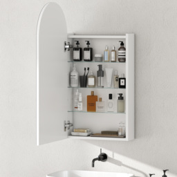 HOMCOM Arched Bathroom Mirror Cabinet with Adjustable Glass Shelves - White - thumbnail 7