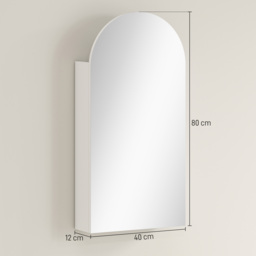 HOMCOM Arched Bathroom Mirror Cabinet with Adjustable Glass Shelves - White - thumbnail 3