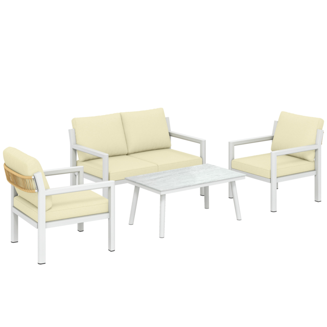 Outsunny 4 Seater Rattan Garden Furniture Set with 2 Armchairs, Loveseat, Coffee Table, Garden Sofa Set with Cushions, Brown - image 1