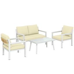 Outsunny 4 Seater Rattan Garden Furniture Set with 2 Armchairs, Loveseat, Coffee Table, Garden Sofa Set with Cushions, Brown - thumbnail 1
