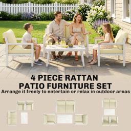 Outsunny 4 Seater Rattan Garden Furniture Set with 2 Armchairs, Loveseat, Coffee Table, Garden Sofa Set with Cushions, Brown - thumbnail 4