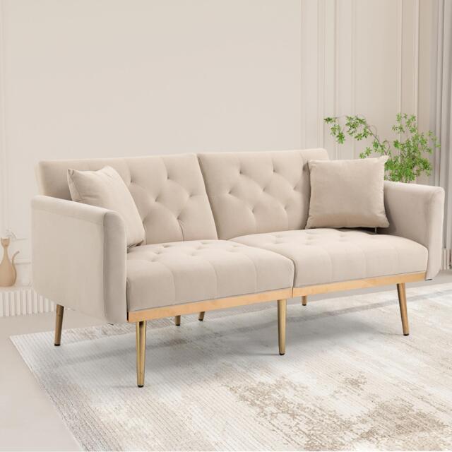 Modern 2-Seater Sofa with 3-Position Adjustable Backrest, Convertible Loveseat with Thick Padded Cushions, 165L x 72.5W x 75H cm, Beige - Aosom UK - image 1