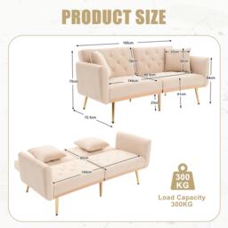 Modern 2-Seater Sofa with 3-Position Adjustable Backrest, Convertible Loveseat with Thick Padded Cushions, 165L x 72.5W x 75H cm, Beige - Aosom UK - thumbnail 3