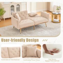Modern 2-Seater Sofa with 3-Position Adjustable Backrest, Convertible Loveseat with Thick Padded Cushions, 165L x 72.5W x 75H cm, Beige - Aosom UK - thumbnail 7