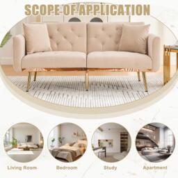 Modern 2-Seater Sofa with 3-Position Adjustable Backrest, Convertible Loveseat with Thick Padded Cushions, 165L x 72.5W x 75H cm, Beige - Aosom UK - thumbnail 4
