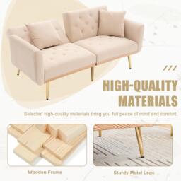 Modern 2-Seater Sofa with 3-Position Adjustable Backrest, Convertible Loveseat with Thick Padded Cushions, 165L x 72.5W x 75H cm, Beige - Aosom UK - thumbnail 6