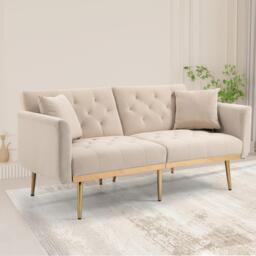 Modern 2-Seater Sofa with 3-Position Adjustable Backrest, Convertible Loveseat with Thick Padded Cushions, 165L x 72.5W x 75H cm, Beige - Aosom UK - thumbnail 1
