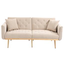 Modern 2-Seater Sofa with 3-Position Adjustable Backrest, Convertible Loveseat with Thick Padded Cushions, 165L x 72.5W x 75H cm, Beige - Aosom UK - thumbnail 2