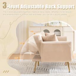 Modern 2-Seater Sofa with 3-Position Adjustable Backrest, Convertible Loveseat with Thick Padded Cushions, 165L x 72.5W x 75H cm, Beige - Aosom UK - thumbnail 5