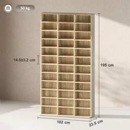 HOMCOM CD Storage Unit with Adjustable Shelves, 102 x 195 cm, Oak Tone - thumbnail 3
