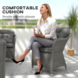 Outsunny 6 Seater Rattan Dining Set with Seat and Back Cushions, PE Rattan Garden Furniture Set, Outdoor Dining Table and Chairs, Rectangular Glass Top Table with Umbrella Hole, Light Grey - thumbnail 6
