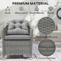 Outsunny 6 Seater Rattan Dining Set with Seat and Back Cushions, PE Rattan Garden Furniture Set, Outdoor Dining Table and Chairs, Rectangular Glass Top Table with Umbrella Hole, Light Grey - thumbnail 7