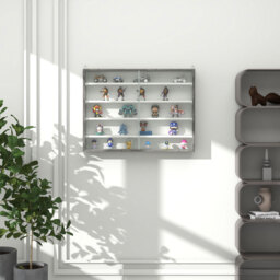 HOMCOM 5-Tier Wall Display Shelf Unit Cabinet w/ 4 Adjustable Shelves Glass Doors Home Office Ornaments 60x80cm Grey Wood Grain - thumbnail 8