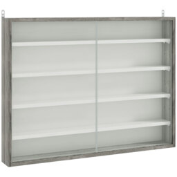 HOMCOM 5-Tier Wall Display Shelf Unit Cabinet w/ 4 Adjustable Shelves Glass Doors Home Office Ornaments 60x80cm Grey Wood Grain - thumbnail 1