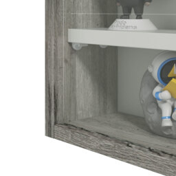HOMCOM 5-Tier Wall Display Shelf Unit Cabinet w/ 4 Adjustable Shelves Glass Doors Home Office Ornaments 60x80cm Grey Wood Grain - thumbnail 9