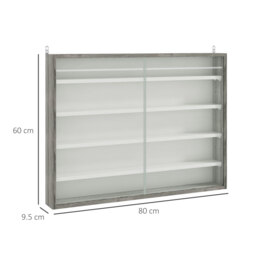 HOMCOM 5-Tier Wall Display Shelf Unit Cabinet w/ 4 Adjustable Shelves Glass Doors Home Office Ornaments 60x80cm Grey Wood Grain - thumbnail 3