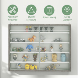 HOMCOM 5-Tier Wall Display Shelf Unit Cabinet w/ 4 Adjustable Shelves Glass Doors Home Office Ornaments 60x80cm Grey Wood Grain - thumbnail 6