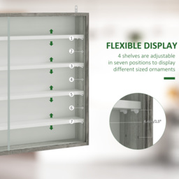 HOMCOM 5-Tier Wall Display Shelf Unit Cabinet w/ 4 Adjustable Shelves Glass Doors Home Office Ornaments 60x80cm Grey Wood Grain - thumbnail 4