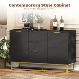 HOMCOM Sideboard with 3 Drawers and Adjustable Shelves for Living Room - Black - thumbnail 4