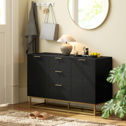 HOMCOM Sideboard with 3 Drawers and Adjustable Shelves for Living Room - Black - thumbnail 8