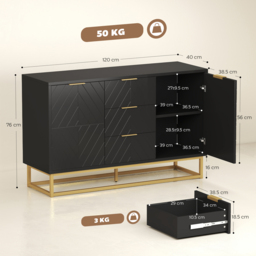 HOMCOM Sideboard with 3 Drawers and Adjustable Shelves for Living Room - Black - thumbnail 3
