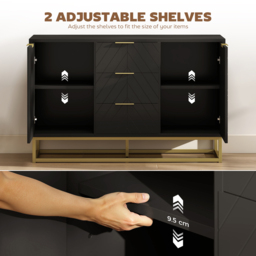 HOMCOM Sideboard with 3 Drawers and Adjustable Shelves for Living Room - Black - thumbnail 6