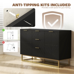 HOMCOM Sideboard with 3 Drawers and Adjustable Shelves for Living Room - Black - thumbnail 7