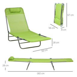 Outsunny Reclining Sun Lounger, Set of 2, Folding Outdoor Day Bed with Pillow, Steel Frame, Breathable Mesh, Green - Aosom UK - thumbnail 3
