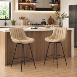 HOMCOM Set of 2 PU Leather Swivel Bar Stools - Light Brown - thumbnail 2