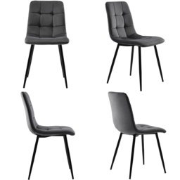 Upholstered Velvet Dining Chairs Set of 4 with Metal Frame, Ergonomic Design, Kitchen Chairs for Dining Room Table, 44x41x86 cm, Gray - Aosom.UK - thumbnail 2