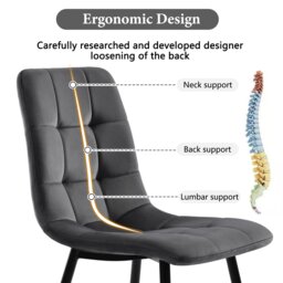 Upholstered Velvet Dining Chairs Set of 4 with Metal Frame, Ergonomic Design, Kitchen Chairs for Dining Room Table, 44x41x86 cm, Gray - Aosom.UK - thumbnail 4