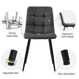 Upholstered Velvet Dining Chairs Set of 4 with Metal Frame, Ergonomic Design, Kitchen Chairs for Dining Room Table, 44x41x86 cm, Gray - Aosom.UK - thumbnail 6