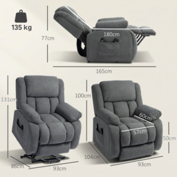 HOMCOM Recliner Armchair Lift Chair, Electric Recliner Chair with Vibration Massage and Heat, Wide Seat, USB Port, Grey - thumbnail 3
