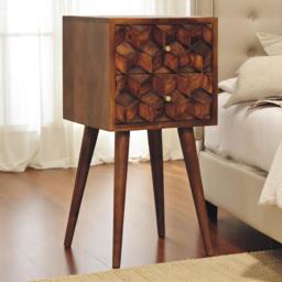 100% Solid Mango Wood Mini Cube Bedside with 2 Drawers, Stain-based Finish, Desk with Durable Construction, 30L x 31W x 62H cm, Brown - Aosom UK - thumbnail 1