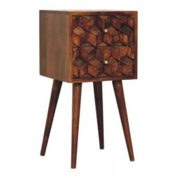 100% Solid Mango Wood Mini Cube Bedside with 2 Drawers, Stain-based Finish, Desk with Durable Construction, 30L x 31W x 62H cm, Brown - Aosom UK - thumbnail 6