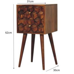 100% Solid Mango Wood Mini Cube Bedside with 2 Drawers, Stain-based Finish, Desk with Durable Construction, 30L x 31W x 62H cm, Brown - Aosom UK - thumbnail 3