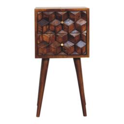 100% Solid Mango Wood Mini Cube Bedside with 2 Drawers, Stain-based Finish, Desk with Durable Construction, 30L x 31W x 62H cm, Brown - Aosom UK - thumbnail 2