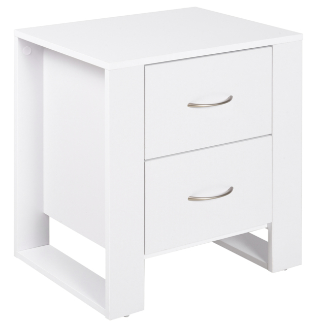 HOMCOM Bedside Table with 2 Drawers, Modern Boxy Design, Elevated Base, Melamine Finish, Bedroom Storage, White - Aosom UK - image 1