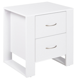 HOMCOM Bedside Table with 2 Drawers, Modern Boxy Design, Elevated Base, Melamine Finish, Bedroom Storage, White - Aosom UK