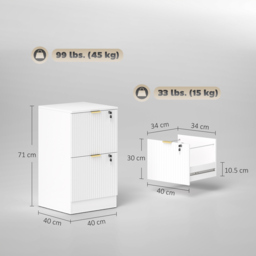 HOMCOM Filing Cabinet, Fluted Vertical File Cabinet with 2 Lockable Drawers and Hanging Rails, White - thumbnail 3